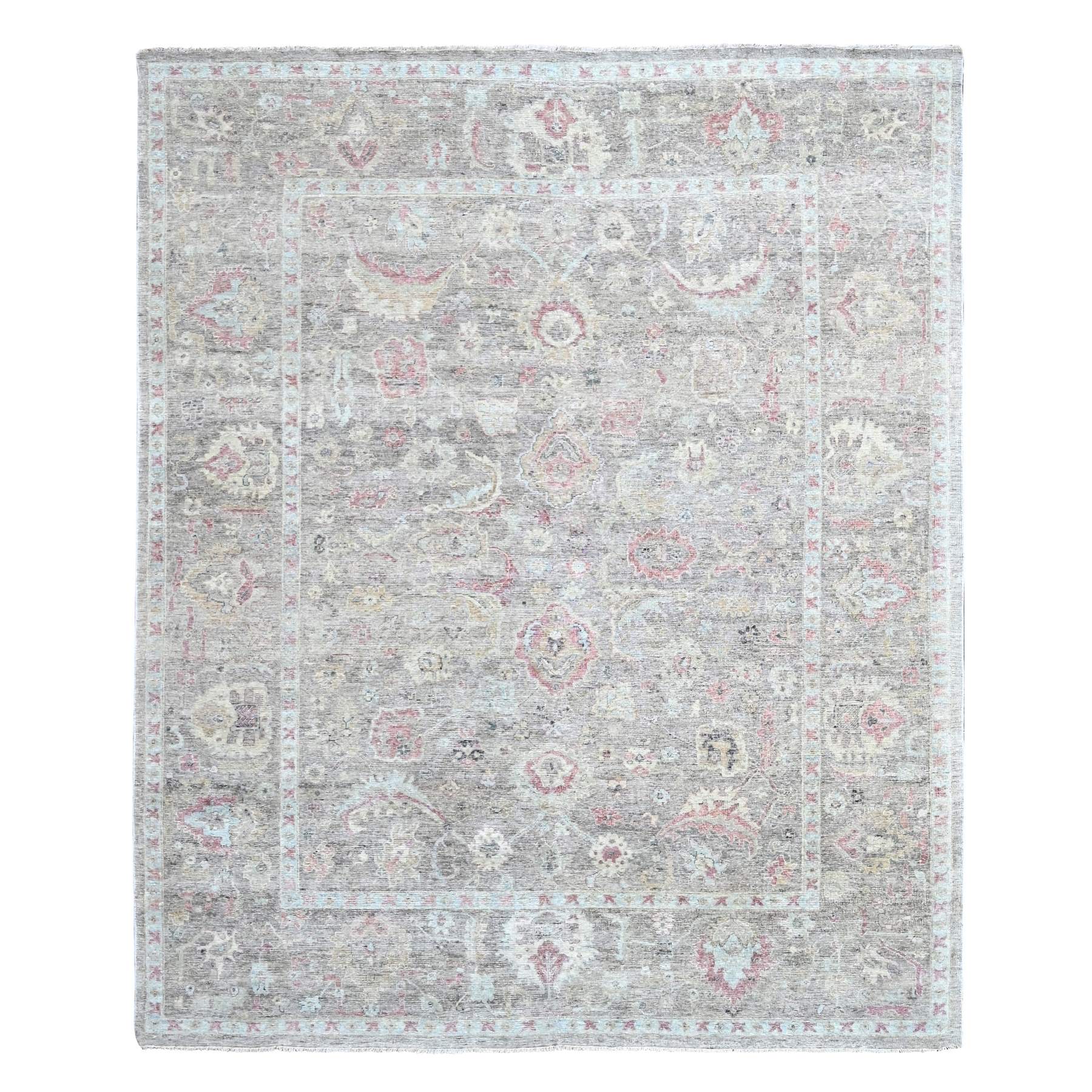 Boothbay Gray, Distressed Look, Soft and Velvety Wool, Sultanabad Inspired Sheared Low, Worn Down, Hand Knotted, Oriental Rug